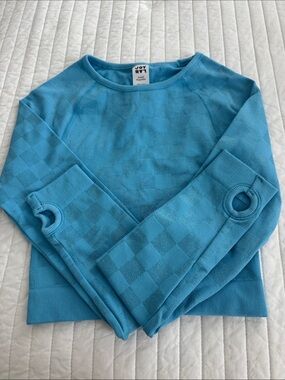 Target JoyLab Light Blue Checker Knit Crew with Thumbhole Cuffs